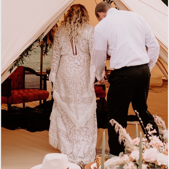 Vintage Lace Bohemian Fringe Dress Custom Made Bridal Wedding Maternity - Picture 15 of 15